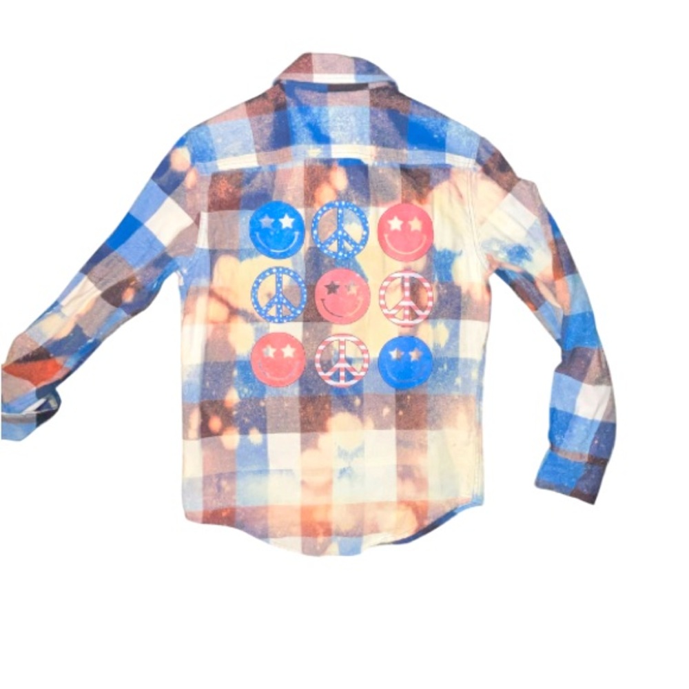 American Eagle Smiley Face USA Plaid Flannel Shirt Patriotic Size XS New